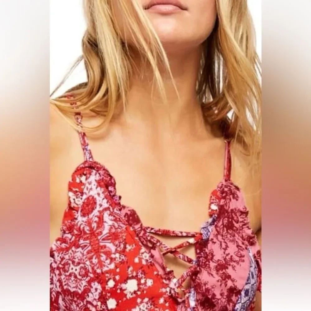 Free People Work Of Art Printed Maxi Slip | XS | Ruby Combo